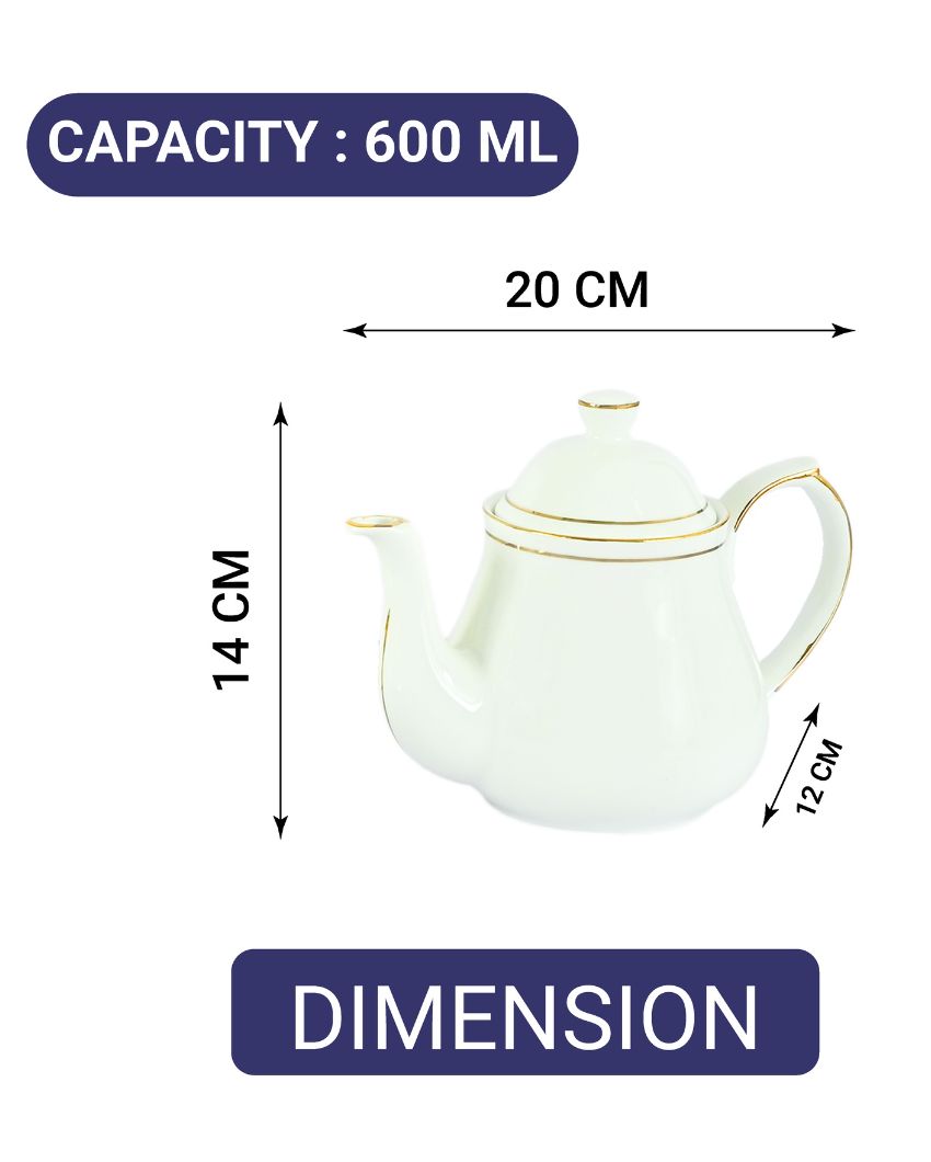 Gold Line Square Cut White Ceramic Tea Set | 13 Pieces | 200 ML