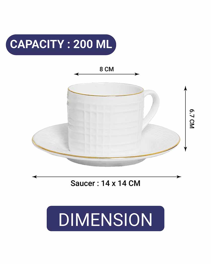 Gold Line Square Cut White Ceramic Tea Set | 13 Pieces | 200 ML