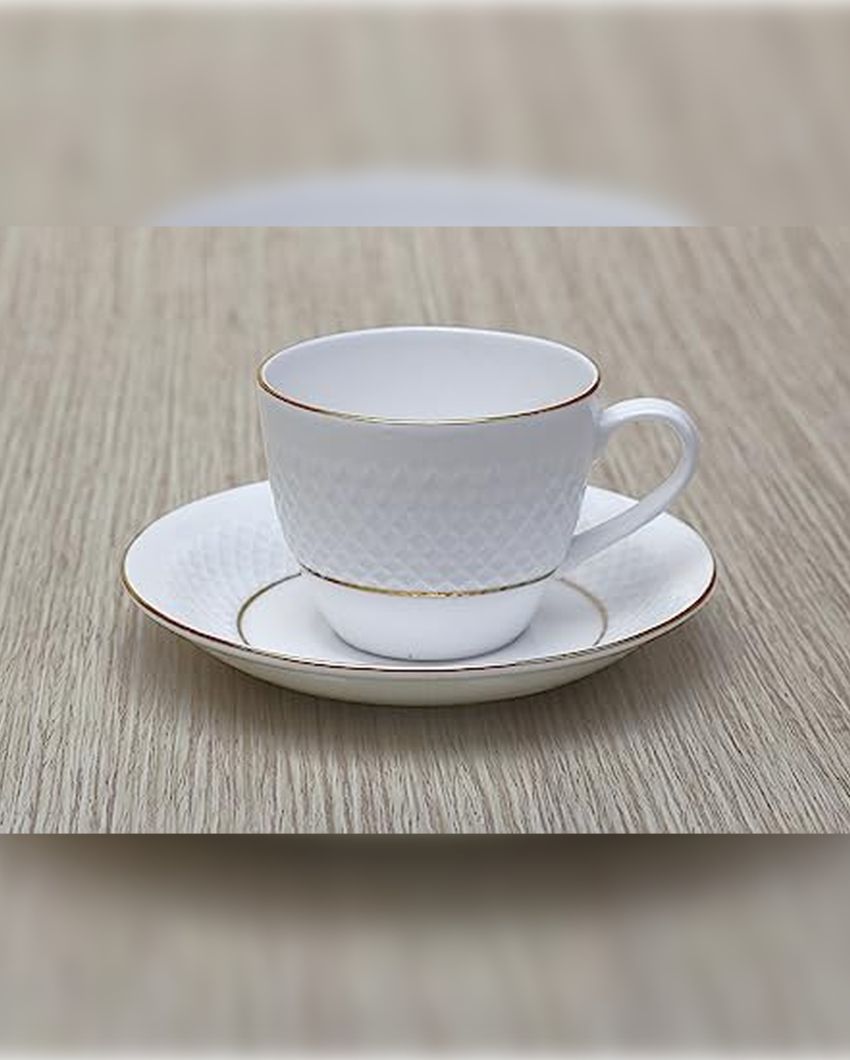 Double Gold Line Diamond Cut Ceramic Tea Set | 13 Pieces | 200 ML