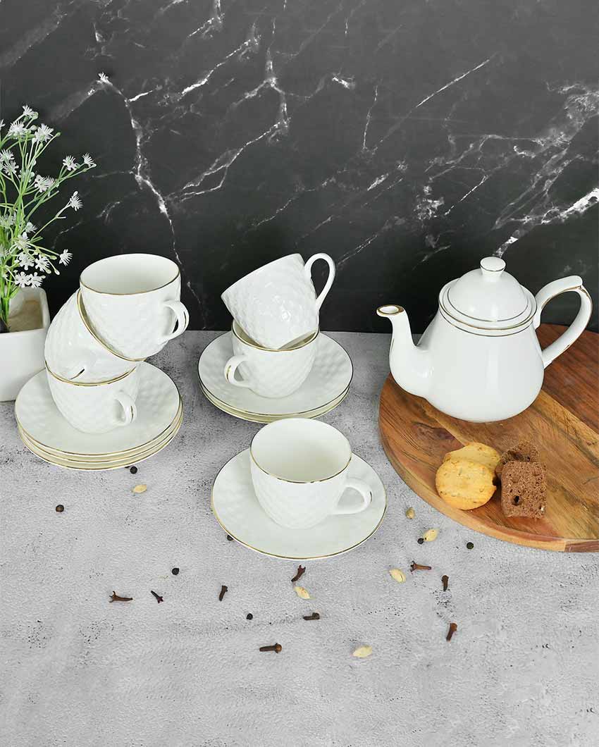Gold Line Tile Cut Ceramic Tea Set | 13 Pieces | 200 ML