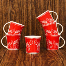 Dancing Elephant Pattern Cups | 160 ml | Set of 6 | Multiple Colors Red