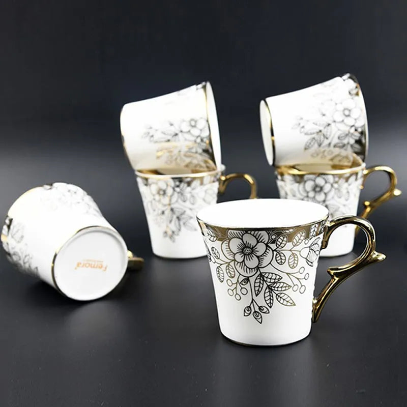 Fine Bone China Gold Floral Buds Leaves Tea Cups| Set of 6 | 160ML Default Title