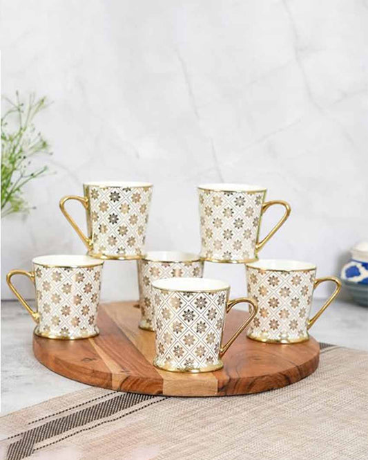 Star Frame Golden Lines Tea Mugs | Set Of 6 | 180 Ml