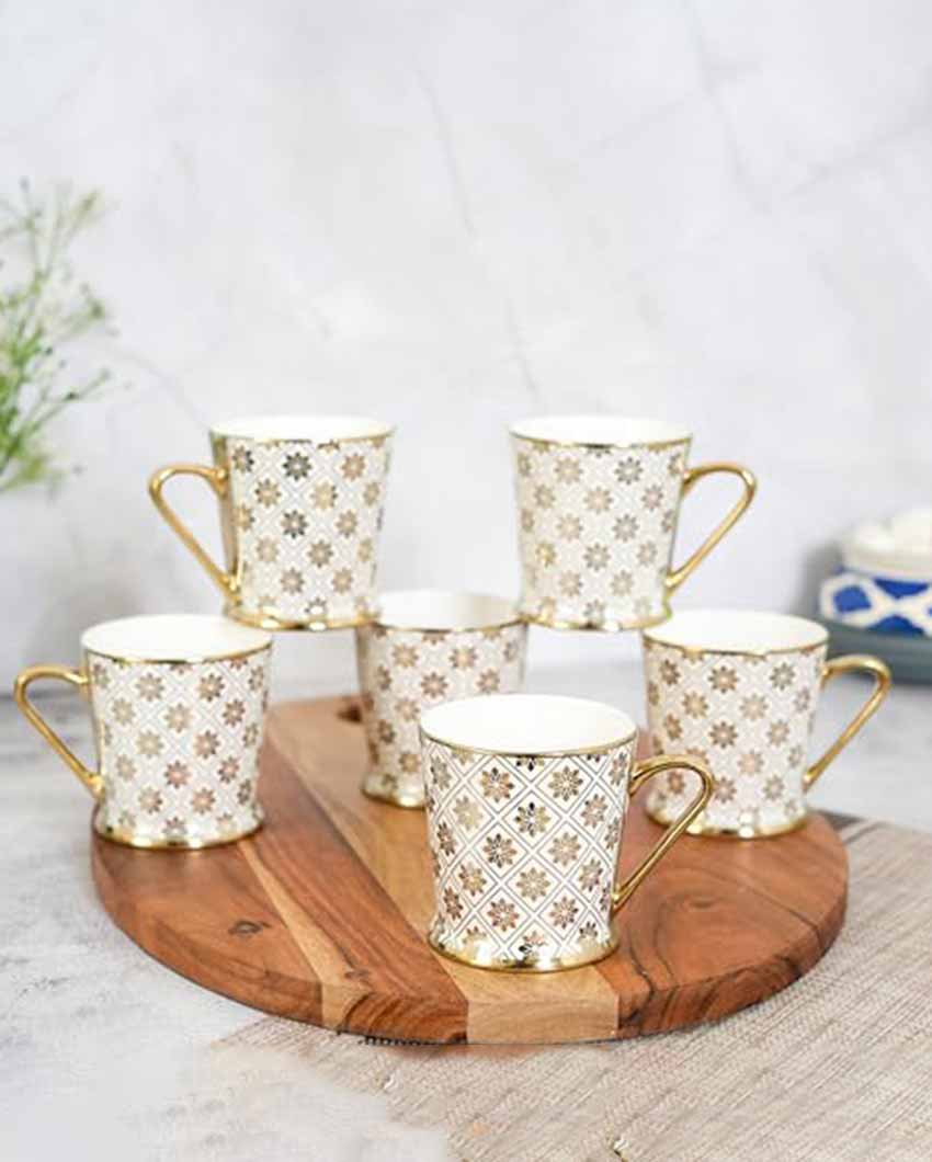Star Frame Golden Lines Tea Mugs | Set Of 6 | 180 Ml