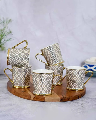 Gold Glass Mosaic Tea Mugs | Set Of 6 | 180 Ml