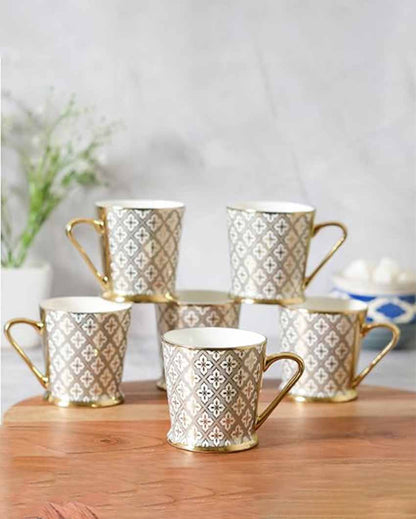 Gold Glass Mosaic Tea Mugs | Set Of 6 | 180 Ml