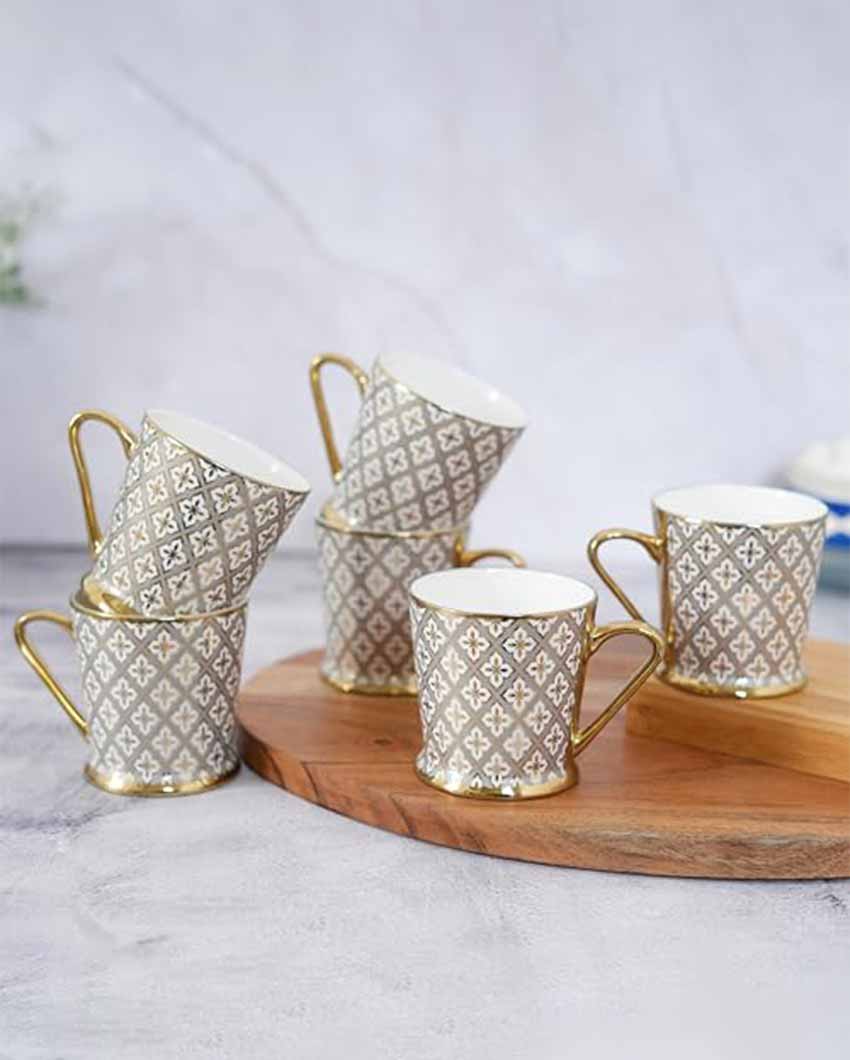 Gold Glass Mosaic Tea Mugs | Set Of 6 | 180 Ml