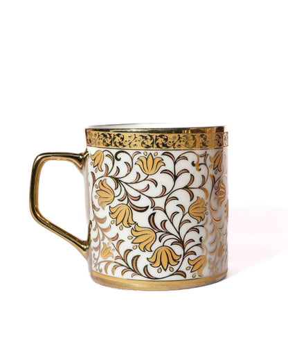 Turkish Floral Pattern Gold Ceramic Coffee & Tea Cups | Set Of 6 | 180 Ml |Not Microwave Safe