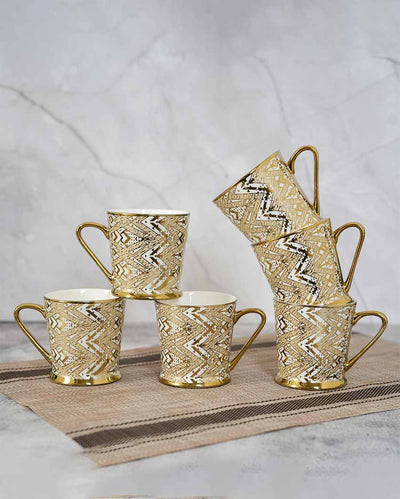 Fresco Traingle Gold Ceramic Tea Cups | Set Of 6 | 180 Ml