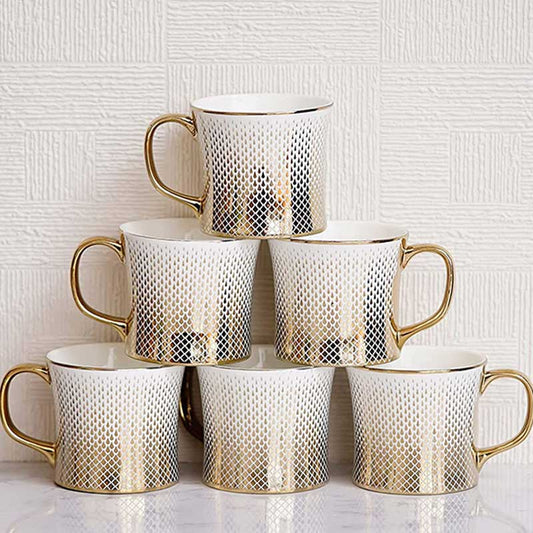 Indian Ceramic Fine Bone China Gradient Gold Line Tea Cups |  Set of 6 | 150 ML Default Title