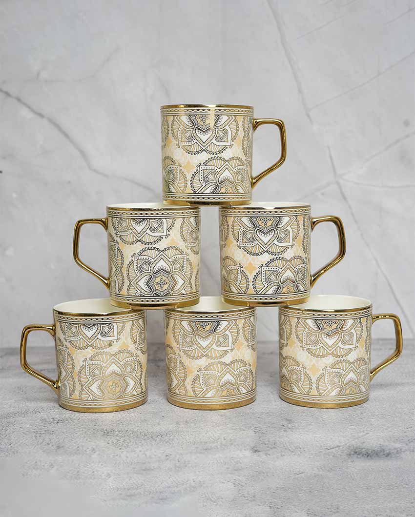 Luxury Mehendi Craft Ceramic Tea & Coffee Cups | Set Of 6 | 180 Ml