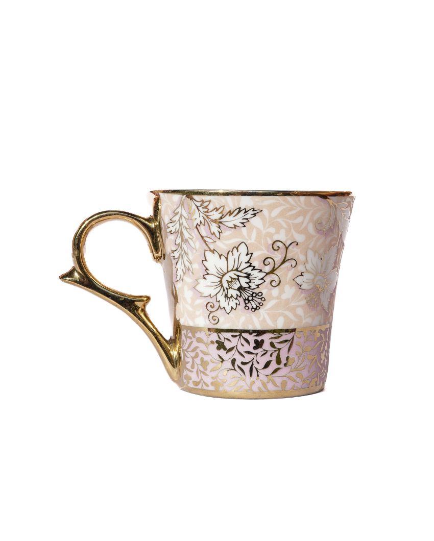 Aesthetic Moroccan Gold Ceramic Coffee & TeaCups | Set Of 6 | 180 Ml |Not Microwave Safe