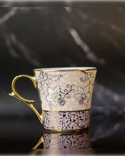 Aesthetic Moroccan Gold Ceramic Coffee & TeaCups | Set Of 6 | 180 Ml |Not Microwave Safe