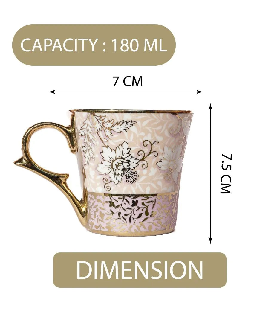 Aesthetic Moroccan Gold Ceramic Coffee & TeaCups | Set Of 6 | 180 Ml |Not Microwave Safe