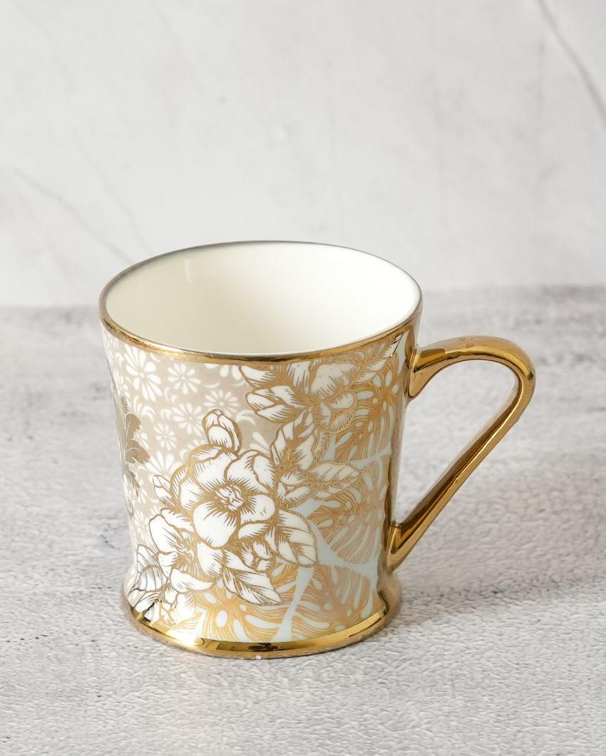 Spirit Floral Gold Ceramic Tea Cup & Coffee Cups | Set Of 6 | 180 Ml