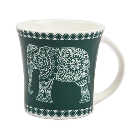 Fine Bone China  Majestic Elephant Design Tea Cups | Set of 6 | 160 ml | Multiple Colors Green