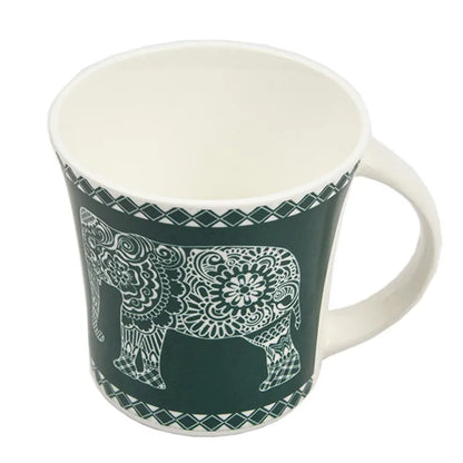 Fine Bone China  Majestic Elephant Design Tea Cups | Set of 6 | 160 ml | Multiple Colors Green