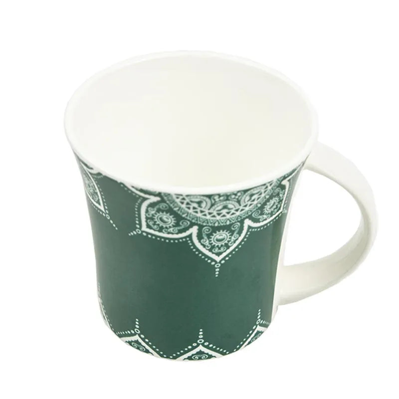 Fine Bone China  Cosmic Mehendi Tea Cups | Set of 6 | 160 ml | Multiple Colors Green