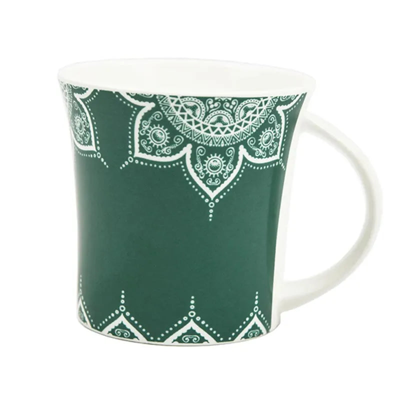 Fine Bone China  Cosmic Mehendi Tea Cups | Set of 6 | 160 ml | Multiple Colors Green