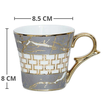 Indian Ceramic Fine Bone China Grey Gold Line Tea Cup | Set of 6 |155 ML Default Title