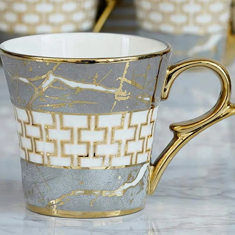 Indian Ceramic Fine Bone China Grey Gold Line Tea Cup | Set of 6 |155 ML Default Title