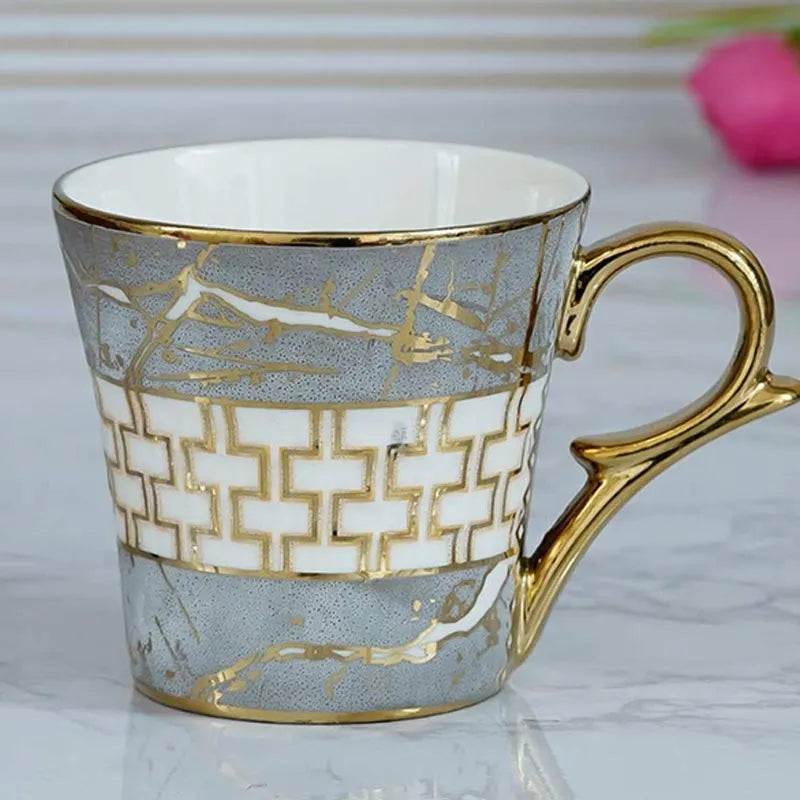 Indian Ceramic Fine Bone China Grey Gold Line Tea Cup | Set of 6 |155 ML Default Title