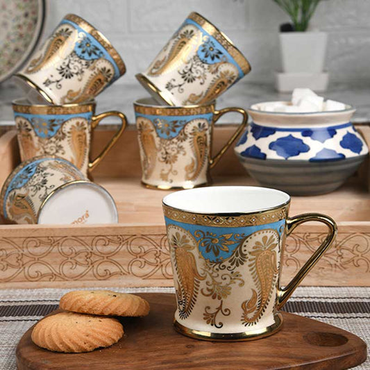 Fine Bone China Golden Leaf Tea Cups | Set of 6 | 180ML Default Title