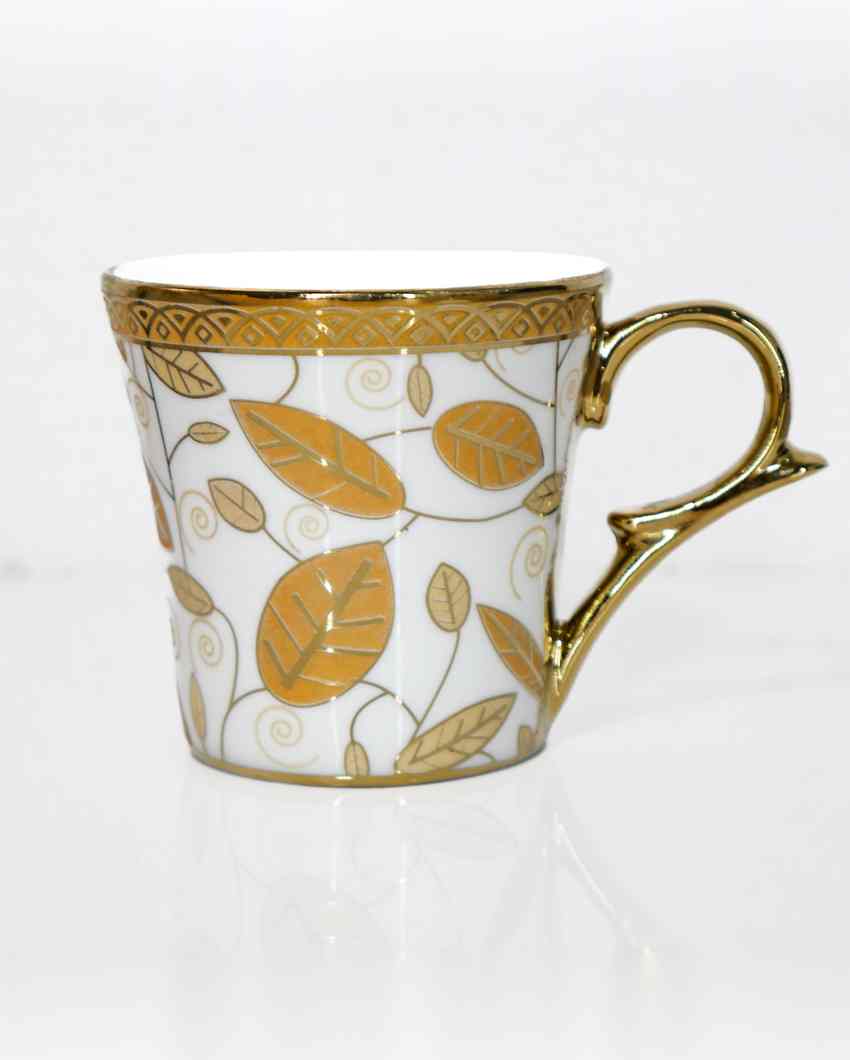 Leaf Premium Golden Traditional Pattern Design Ceramic Coffee & Tea Cups | Set of 4 | 160 ML | 3 x 3 inches