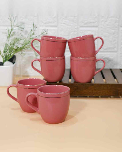 Artisan Ceramic Coffee Mug with 22K Liquid Double Golden Line | Set of 6 | 180 ML | 3 x 3 inches