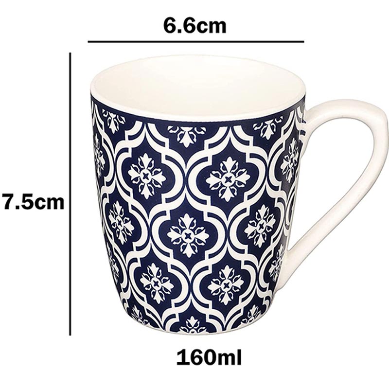 Bone China Blue Block Print Design Tea Cup | Set of 6 | 160 ML Default Title