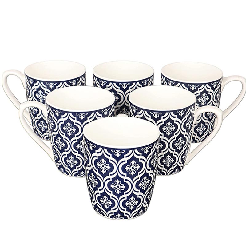 Bone China Blue Block Print Design Tea Cup | Set of 6 | 160 ML Default Title