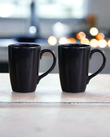 Stylish Ceramic Coffee Mugs | Set of 2 | 360 ML Black