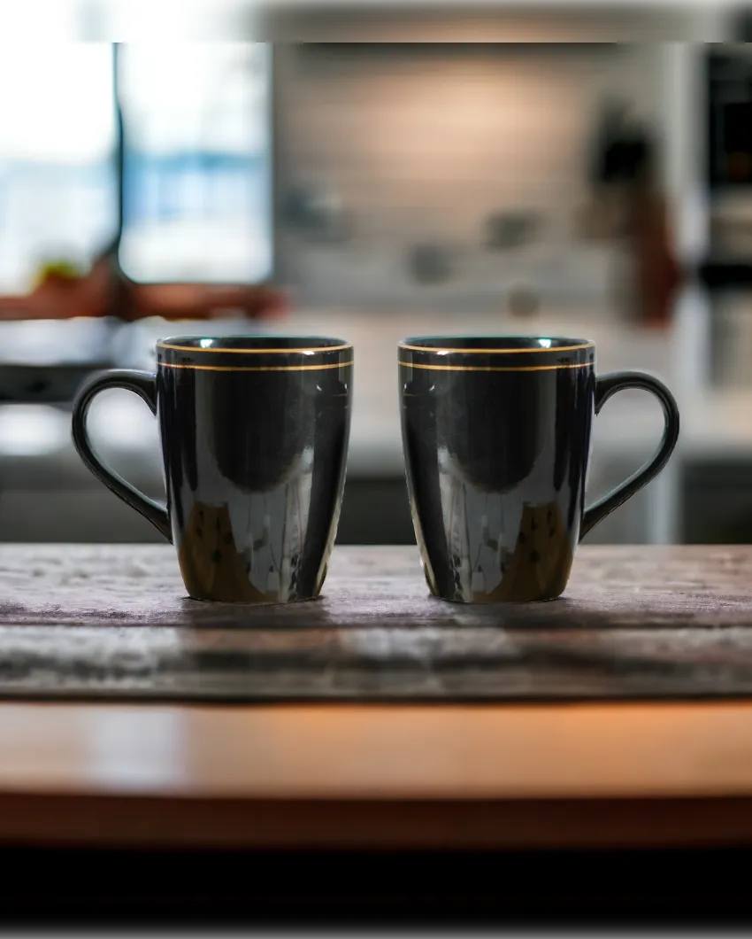 Gold Series Ceramic Coffee Mugs | Set of 2 | 360 Ml Black