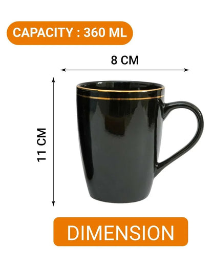 Gold Series Ceramic Coffee Mugs | Set of 2 | 360 Ml Black