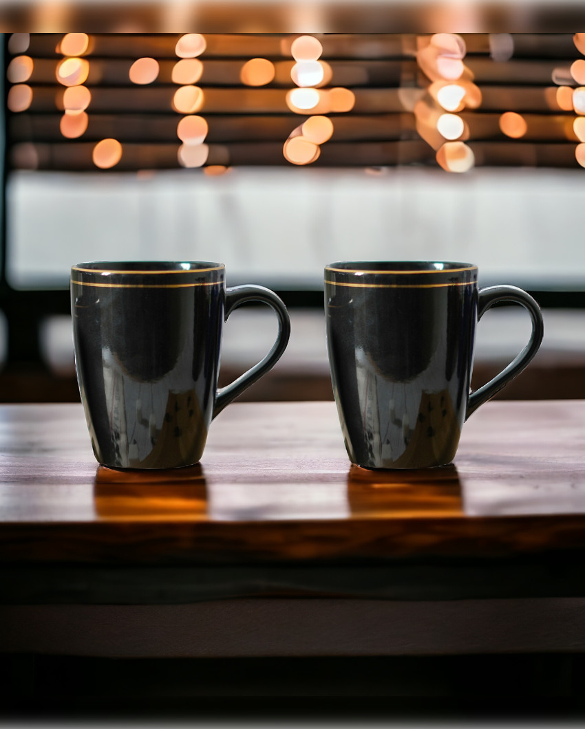 Gold Series Ceramic Coffee Mugs | Set of 2 | 360 Ml Black