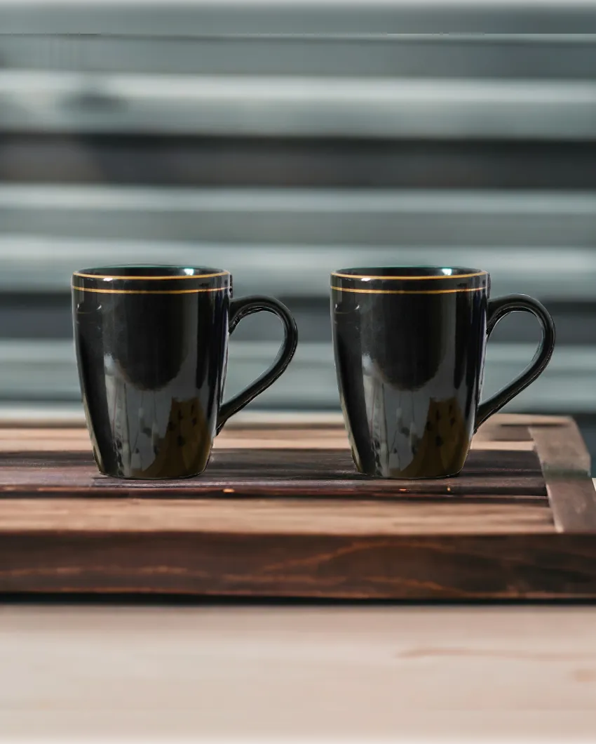 Gold Series Ceramic Coffee Mugs | Set of 2 | 360 Ml Black