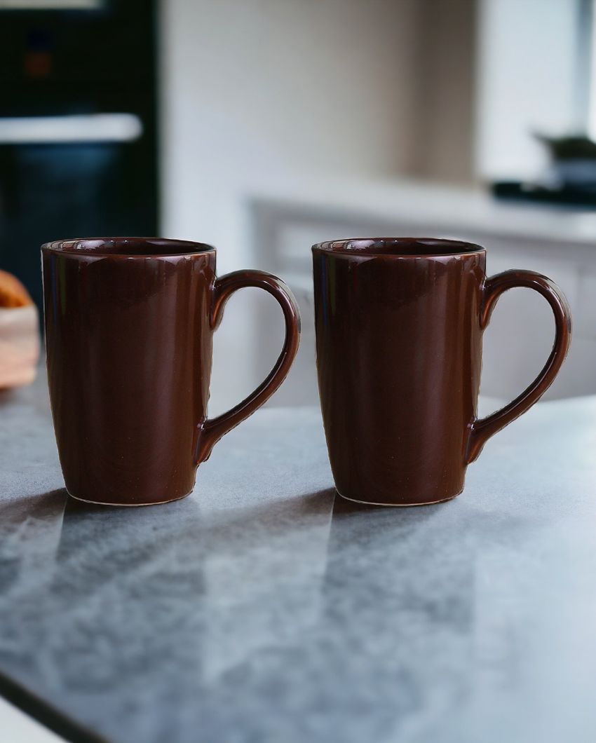 Stylish Ceramic Coffee Mugs | Set of 2 | 360 ML Brown