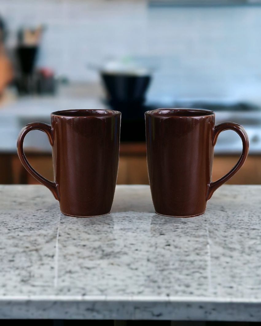 Stylish Ceramic Coffee Mugs | Set of 2 | 360 ML Brown