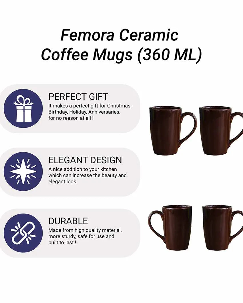 Stylish Ceramic Coffee Mugs | Set of 2 | 360 ML Brown