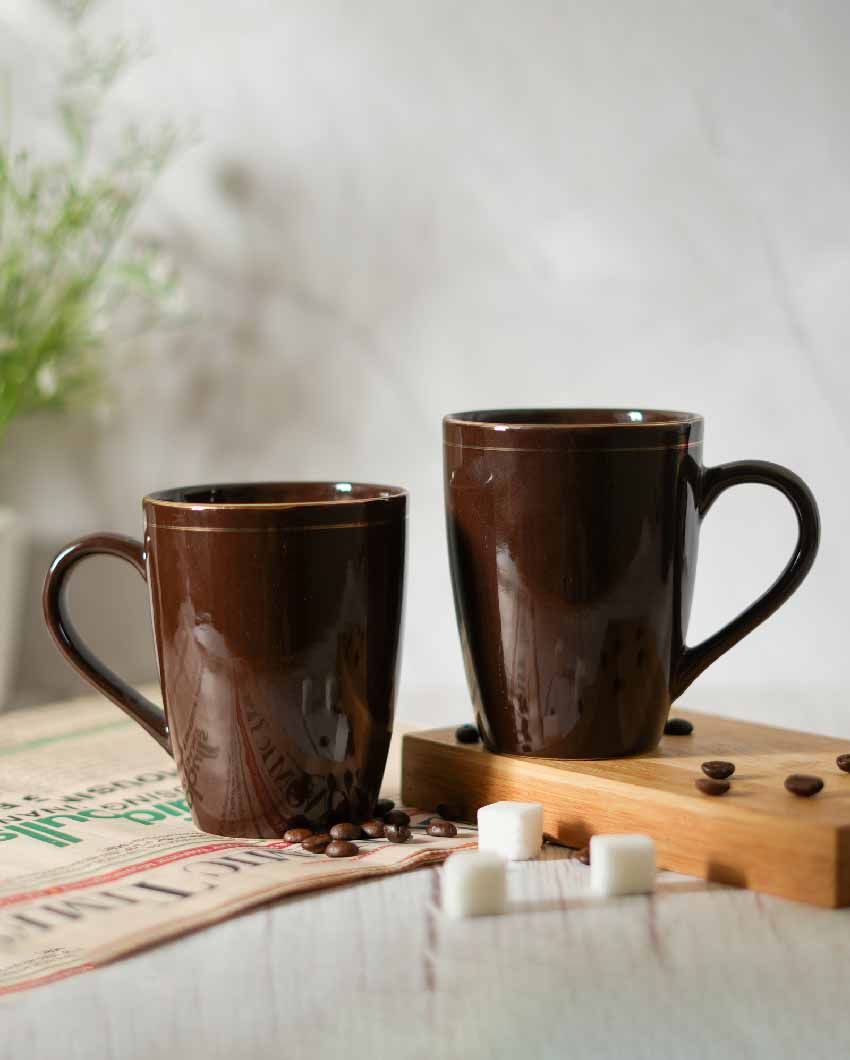 Gold Series Ceramic Coffee Mugs | Set of 2 | 360 Ml Brown