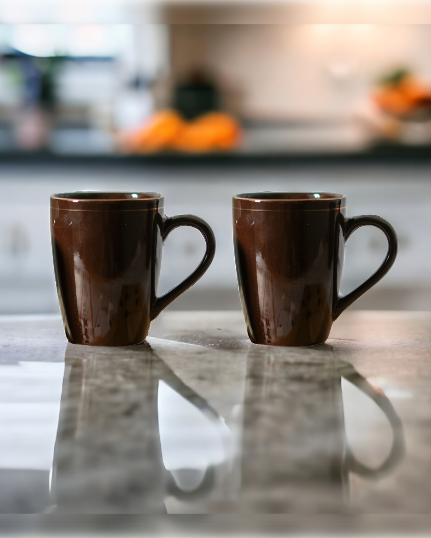 Gold Series Ceramic Coffee Mugs | Set of 2 | 360 Ml Brown