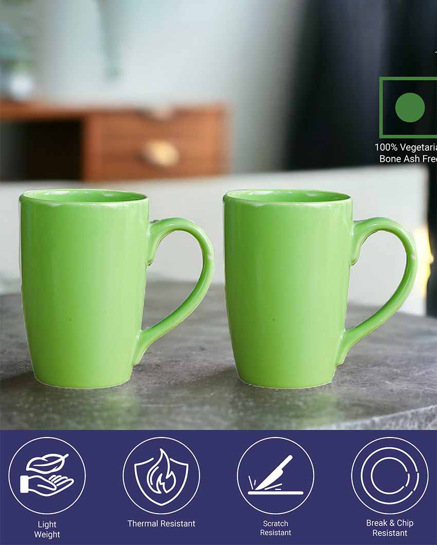 Stylish Ceramic Coffee Mugs | Set of 2 | 360 ML Green