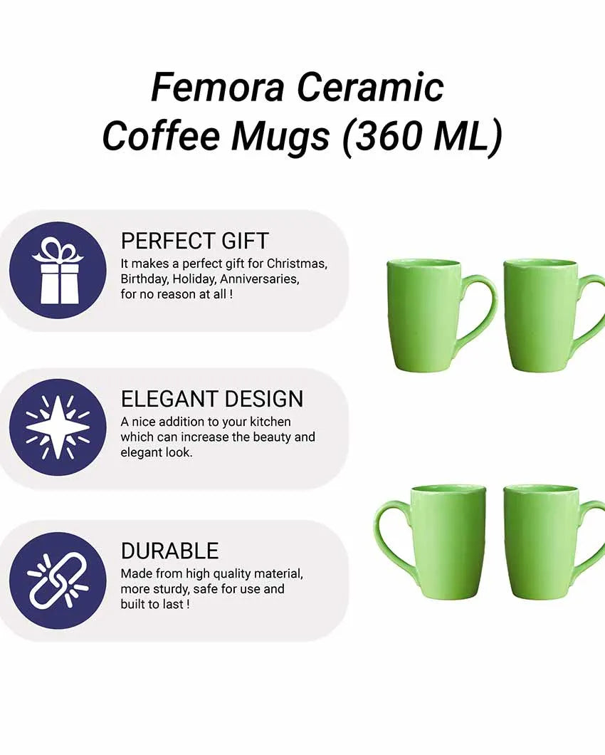 Stylish Ceramic Coffee Mugs | Set of 2 | 360 ML Green