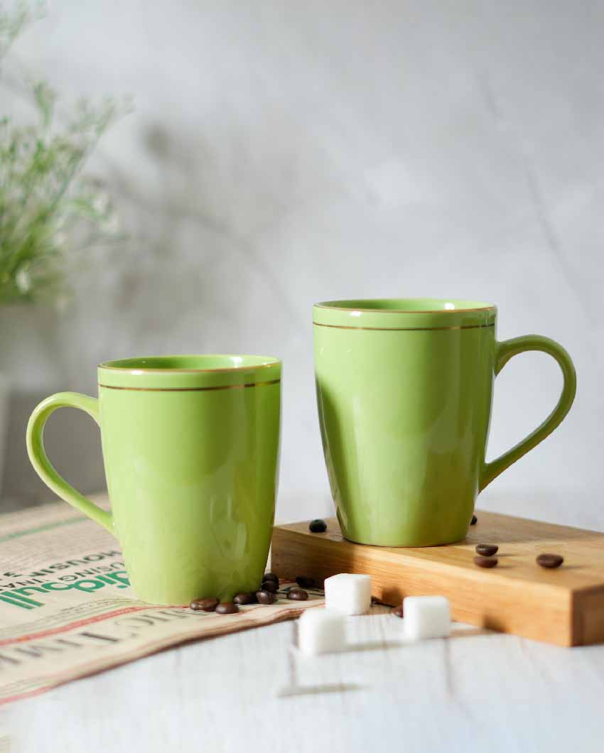 Gold Series Ceramic Coffee Mugs | Set of 2 | 360 Ml Green