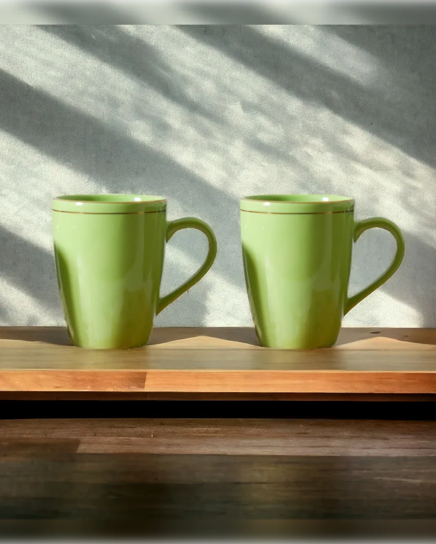 Gold Series Ceramic Coffee Mugs | Set of 2 | 360 Ml Green