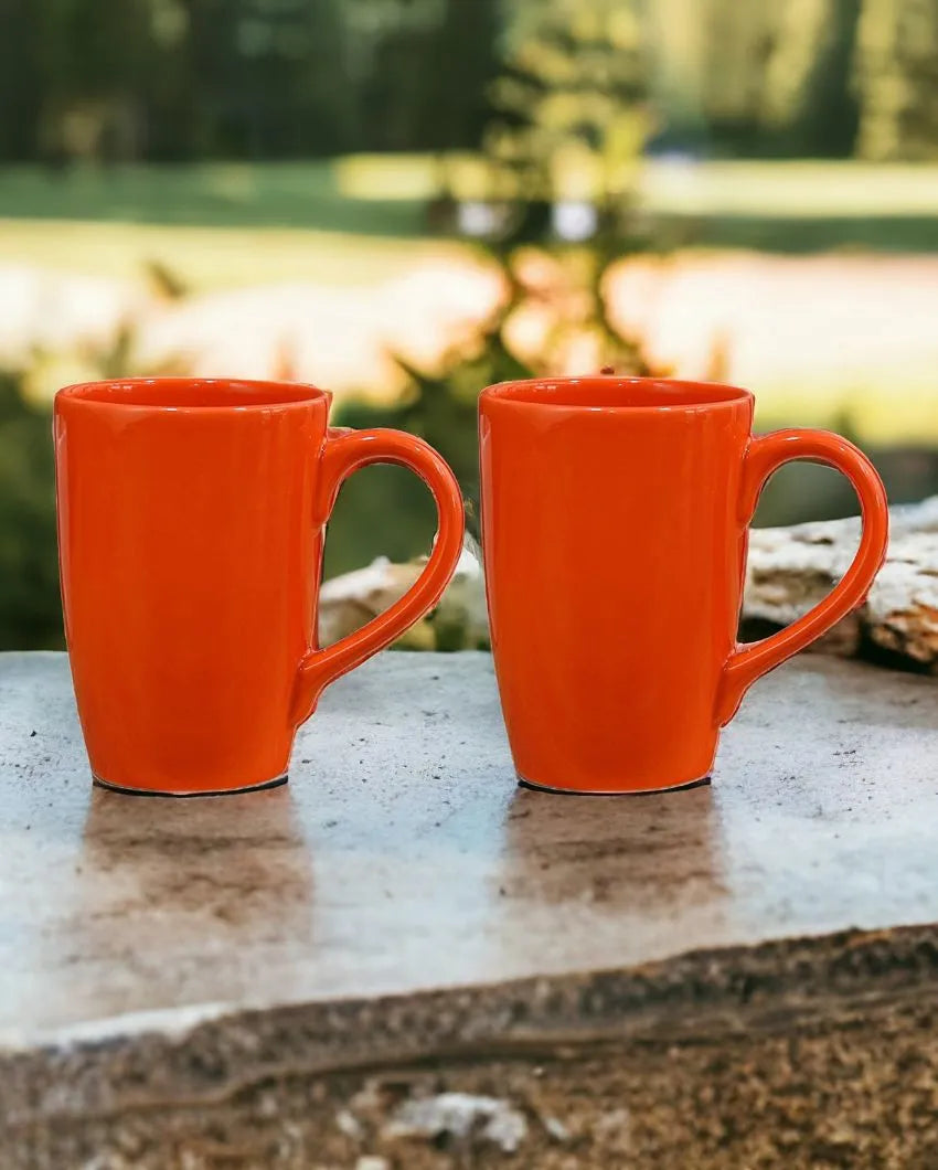 Stylish Ceramic Coffee Mugs | Set of 2 | 360 ML Orange