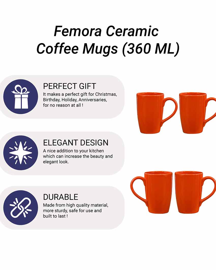 Stylish Ceramic Coffee Mugs | Set of 2 | 360 ML Orange