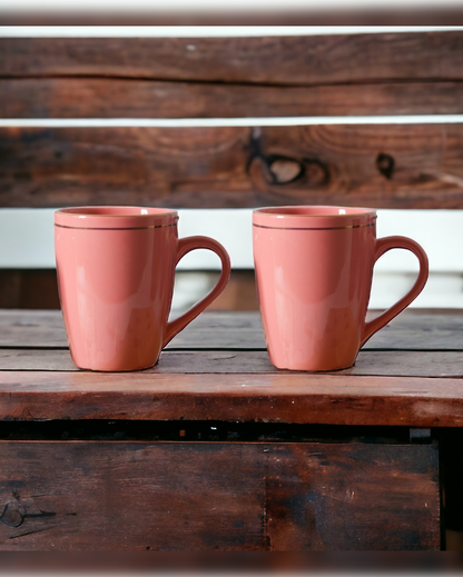 Gold Series Ceramic Coffee Mugs | Set of 2 | 360 Ml Peach