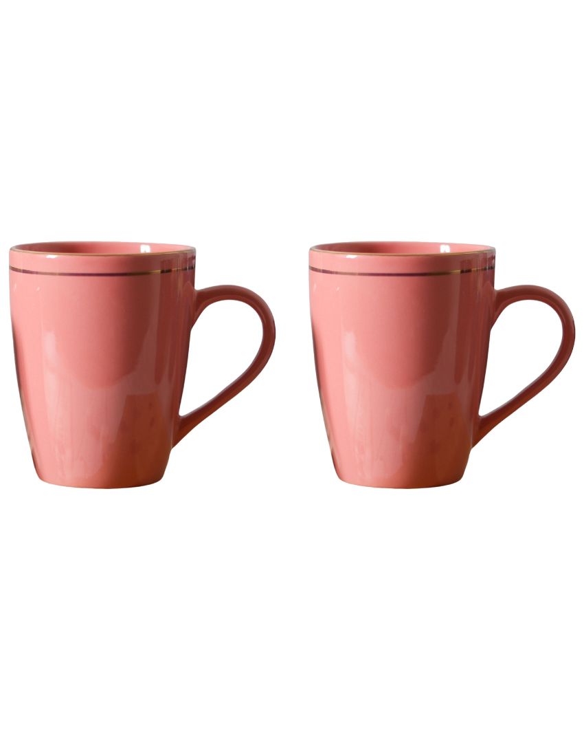 Gold Series Ceramic Coffee Mugs | Set of 2 | 360 Ml Peach