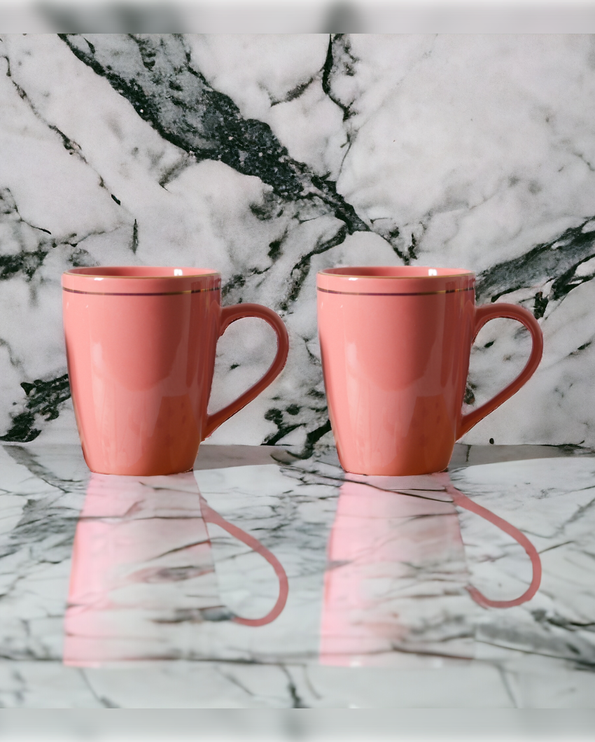 Gold Series Ceramic Coffee Mugs | Set of 2 | 360 Ml Peach